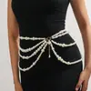 Cadena de Cintura de Perlas de Imitación Multicapa Camisa Falda Versátil Retro Suéter Dulce Decorativo Cinturón con Borlas Accesorios para Vestido