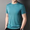 [100% Seda de Morera Tejida] Camiseta de Manga Corta para Hombre Cuello Redondo Color Sólido Verano Nuevo Seda de Hielo Top Juvenil