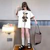 Camiseta de Manga Corta de Conejo de Dibujos Animados para Niñas Celebridades de Internet 2024 Verano Nuevo Estilo Niños Medianos y Grandes Color Contrastante Top de Media Manga de Longitud Media