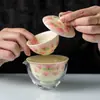 Tazón de té de cerámica con pétalos de loto pintados a mano Miyan, juego de té de viaje, bolsa de almacenamiento portátil, juego de té para una persona