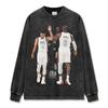 Cross-border American Retro Fashion Curry James Estampado Camiseta de manga curta Lavada Manga comprida Gola redonda Solta Moletom com capuz