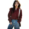 Camisa de Capas Retro Estilo Francés Color Borgoña para Mujeres Petite con Hombro Normal, Nuevo Top de Pana Otoño e Invierno 2026