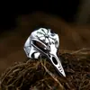 Acero Guerrero nuevo Brújula Vikinga pulsera de acero de titanio retro europeo y americano anillo de acero inoxidable con incrustación de cuervo y gema