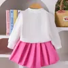 Baoxin Amazon Otoño Nuevo Estilo Europeo y Americano Chaqueta Suéter de Punto Blanco con Flores Tridimensionales Falda Plisada Rosa Estilo Lindo