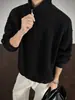 Sudadera con Media Cremallera y Cuello Alto Estilo Retro Americano Peso Pesado Holgada Top para Pareja Manga Larga para Hombre Color Sólido Ropa Deportiva Moderna