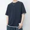 Camiseta de Manga Corta de Comercio Exterior Verano Nuevo Estilo Patrón de Gofre Holgada Talla Grande para Hombre Media Manga Estudiante Casual de Moda Marca Superior Ropa