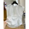 Ropa de Verano con un Diseño Único, Pliegues en la Cintura para un Efecto Adelgazante, Top sin Mangas de Lino Puro, Camisa de Alta Gama, Blusa Elegante