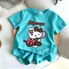 Tops de Verano para Bebé 2026 Nuevo Estilo Lindo Dibujo Animado Gato Kitty Estampado Bebé Delgado Dopamina Camiseta Casual