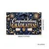Tela de Fondo para Graduación Azul Oscuro y Dorado Felicitaciones Graduados Birrete de Licenciatura Pancarta de Graduación