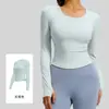 Ropa de Yoga Adelgazante de Manga Larga para Mujer, Alta Elasticidad, Transpirable, Ropa Deportiva para Fitness, Cuello Redondo, Color Sólido, Capa Base, Estilo Primavera y Otoño
