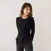 Camiseta básica de punto trenzado irregular de cuello redondo de forro polar, manga larga, otoño e invierno, con forro polar, más grosor, ropa interior elegante, camiseta, top ajustado