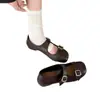 Sapatos Mary Jane Retrô Coreanos Femininos 2026 Outono Novo Preto Fivela Dupla Aumento de Altura Bico Redondo Versátil Para Ir ao Trabalho Sapatos de Salto