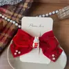 Nuevo Pasador de Pelo Rojo Estilo Coreano con Lazo de Tela Hecho a Mano para Niños Pinza para Flequillo Lateral Bolas de Pelo Accesorios para el Cabello para Mujeres