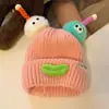 Touca de Tricô Engraçada Colorida Novo Estilo Outono e Inverno Fofa Infantil Pai-Filho Coreana e Japonesa Touca com PomPom Proteção Quente