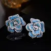 Brincos Exagerados de Zircônia Personalizados de Alto Padrão com Design de Flor Tridimensional para Mulheres, Moda de Luxo Leve Estilo Francês de Nicho, Pérolas Exquisite