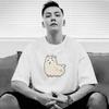 Camiseta Masculina de Manga Curta Transfronteiriça Estilo Hong Kong Casual Desenho Animado Hip-hop Manga de Cinco Pontos Ins Boyfriend Ombro Caído Gola Redonda Top