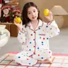 Pijama para Niñas Primavera Otoño Invierno Manga Larga Algodón Nube Bordado de Concha Mediano Grande Niñas Ropa de Casa Set
