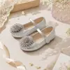 Zapatos Mary Jane Florales Multicolor para Niñas para Actuaciones de Vestir y Uso Diario, Zapatos Planos para Niñas con Flor 3D de Diamantes Brillantes