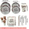 Copos e Pratos de Papel Descartáveis Personalizados com Hot Stamping Conjunto de Copos de Papel Descartáveis Festa de Aniversário de Menina Suprimentos para Festa