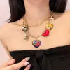Estilo Moda Europeu e Americano Pingente Coração de Pêssego Amor Flor Pingente Estilo Boêmio Colar Multicamadas