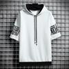 Camiseta Estilo Hong Kong Roupas Soltas Masculinas Meninos Manga Curta Ins Tendência Verão Manga Três Quartos Tops com Capuz Marca da Moda Masculina