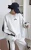Conjunto de Estilo Perezoso Estilo Coreano para Mujer, Favorecedor para Cuerpo Tipo Pera, Pantalones Anchos Versátiles + Sudadera, Corte Holgado, Conjunto Completo de Moda