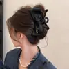 Pinza para el Cabello Grande de Lazo de Satén de Gama Alta para Mujer, Exquisita Pinza Plegada para la Parte Trasera de la Cabeza, Pinza de Tiburón