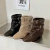 Botines Chelsea de Plataforma para Mujer con Aumento Oculto de Altura, Botas de Motociclista, Nuevo Estilo Otoño/Invierno 2026, Botines Cortos Plegables Estilo Vaquero Occidental Merade