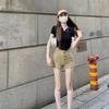 Verão novo estilo coreano ins cintura alta emagrecimento design temperamento cáqui A-line calças saia versátil Denim shorts para mulheres