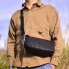 Bolso cruzado de cuero genuino para hombre, bolso pequeño de montar, curtido vegetal, piel de vaca de capa superior, bolso de hombro, mochila pequeña casual y moderna, bolso simple para hombre