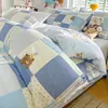 Novo Conjunto de Roupa de Cama Quatro Peças 100% Algodão Capa de Edredom de Algodão Puro Lençol de Cama Conjunto de Três Peças para Quarto de Estudante Solteiro Estilo Lençol com Elástico