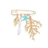 Broche Exagerado Estilo Europeu e Americano com Estrela-do-Mar de Gotejamento de Óleo de Coral e Pérola Barroca com Elementos Criativos do Oceano para Barra de Calça