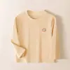 Camiseta de manga larga de algodón puro Youzhuang para niños, otoño e invierno, 280g, camiseta interior cálida de color caramelo para niños y niñas, ropa de otoño para bebés