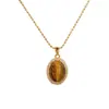 Colar Pingente Nova Coleção Outono e Inverno Pedra Olho de Tigre Oval Zircônia Maillard, Corrente de Pescoço Elegante, Fashion, Simples, Retrô, Versátil