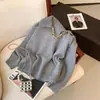 Suéter de tricô grosso com gola dobrável para mulheres, novo estilo vintage para primavera e outono, de manga comprida, caimento solto, afina a silhueta, blusa de tricô versátil para mulheres