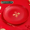 Prato de Frutas Vermelho Chinês Estilo Chinês Arranjo de Mesa de Centro para Sala de Estar Prato de Frutas Prato de Doces Decoração Prato de Doces de Casamento em estoque