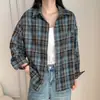 Nova Camisa Xadrez Estilo Retrô Primavera e Outono Casual Manga Longa Versátil Jaqueta Feminina Solta Top Diário para o Trabalho