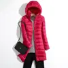 Nueva Chaqueta Ligera de Plumas Otoño/Invierno 2025 para Mujer, de Longitud Media, Ligera, Abrigo Talla Grande con Capucha Desmontable, Ropa Cálida