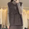 Cardigan de Tricô Casual Puro Lã 2026 Outono e Inverno Novo Feminino Solto Gola Redonda Cor Sólida Jacquard Cadarço