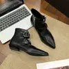 Chuyuji Nuevo Estilo Francés Punta Fina Hebilla Cierre Lateral Tacón Grueso Moda Mary Jane Botines de Tobillo de Verano para Mujer