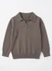 Novedad Otoño/Invierno 100% Algodón Estilo Coreano para Niños Suéter Elegante para Niños y Niñas Retro Color Café Cuello en V Cuello POLO Top