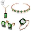 Aretes Cuadrados de Cuatro Garras Collar de Gema Verde Abuela Pulsera de Trébol de Cuatro Hojas de la Suerte para Mujer Anillo de Gema de Turmalina Verde