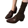 Mocasines retro de cuero estilo británico con doble hebilla, caracterizados por un tacón grueso, diseño sin cordones, adecuados para ir al trabajo, versátiles y que ofrecen una sensación relajada y cómoda