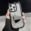 Capa de Celular com Orelhas de Gato e Cola de Glitter Adequada para Apple 1615Promax Espelho de Coração com Diamante Capa Protetora Anti-Queda