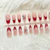 Uñas Postizas Estilo Francés Color Nude Gradiente Sweetheart con Diseño de Mariposa y Pedrería, Pegatinas de Uñas Pre-fabricadas de Alta Gama, Puntas de Uñas Postizas