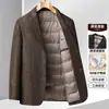 Chaqueta de Suede con Plumas para Hombre de Negocios con Cuello de Traje 90% Plumón de Pato Blanco Engrosada Invierno Casual Chaqueta de Traje