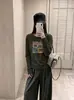 Nueva camiseta de algodón elástico de manga larga para mujer, peso 220g, para principios de otoño, con estampado digital directo, cuello redondo y tejido de algodón elástico, perfecta como capa interior o básica.