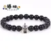 Superventas Amazon Europeo y Americano Transfronterizo Ágata Negra Casco Espaciador Metálico Joyería de Gama Alta de Moda Pulsera Al por Mayor