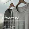 Top base de cachemira acanalado de cuello redondo minimalista para mujer, negro, corte ajustado, versátil, favorecedor, estilo otoño/invierno, cálido, de manga larga