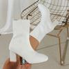 Botas Elásticas de Comércio Exterior 2025 Novas Outono e Inverno Europeias e Americanas Bico Fino Tecido Fly Tamanho Grande Botas Femininas Salto Alto Grosso Cano Médio Botas Meia Slim
